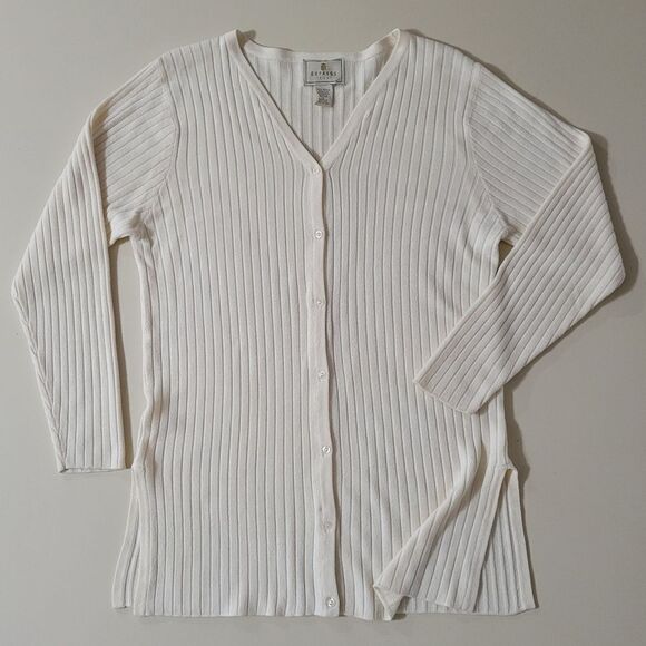Express Women's Ivory V-neck Long Button-Down Cardigan Sweater - Picture 1 of 11